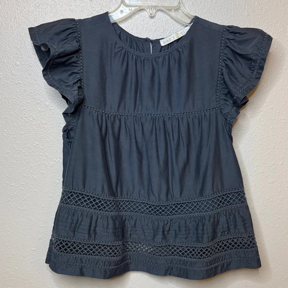 Marie Oliver Pennie Charcoal Silk Cotton Crotchet Flutter Sleeve Boho - XS - Picture 1 of 16